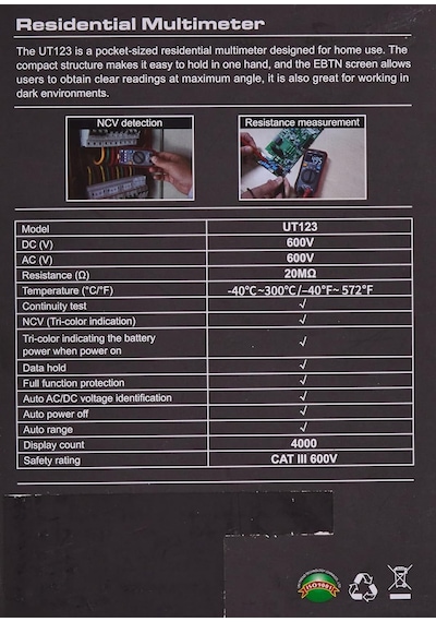 Unı-t Ut123t Cep Ölçüm Cihazı, 600 V Ac/dc, -40 C-300 C/-40 F-572 F