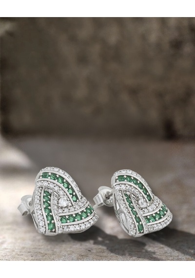 Brezza Lusso Jewelry Business Üçgen Form Zümrüt Zirkon Kadın Gümüş Küpe