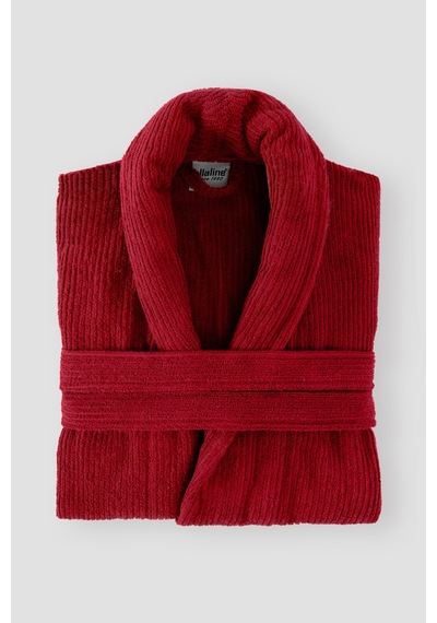 Bordo Çizgili Bornoz %100 Sertifikalı Pamuk Şal Yaka Unisex Banyo Bornoz / Sabahlık 340 Gr/m2 Bordo Renk