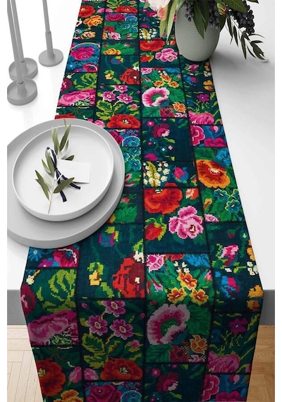 Çok Renkli Patchwork Premium Masa Örtüsü Runner Rnr102n11