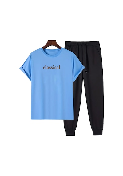 Uyguntarz Unisex 2'li Classical Baskılı Eşofman Takımı Bebe Mavi