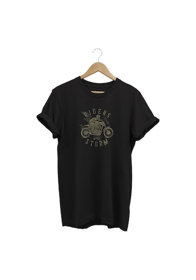 Riders Storm Baskılı Siyah T-shirt Siyah