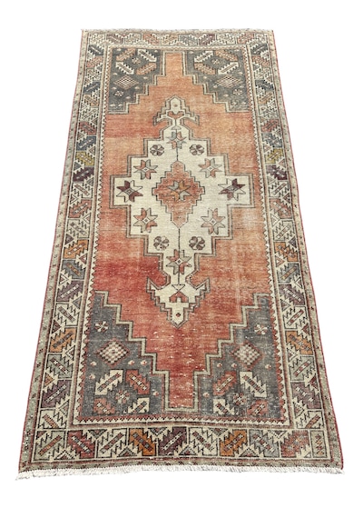 El Dokuma Eskitme Ortaköy Halısı 112x230 Vintage Yolluk Halı Kiremit