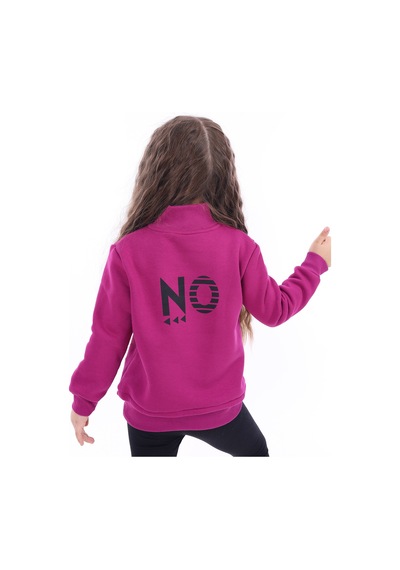Kız Çocuk Relax Fit Dik Yaka Fermuarlı Baskılı Sweatshirt - 3 İplik Şardonlu Mürdüm