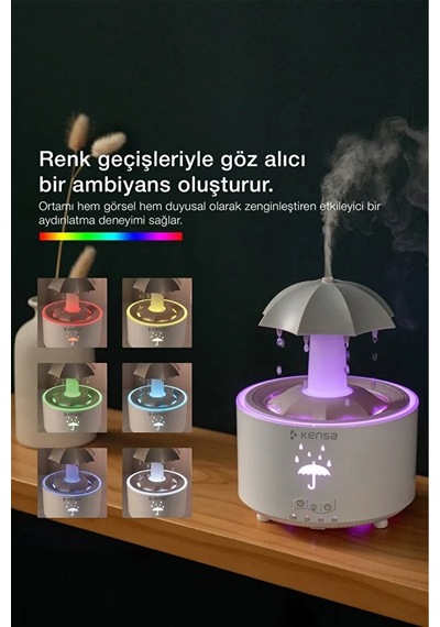 Şemsiye Tasarımlı 300 Ml Ultrasonik Aroma Difüzörü Led Yağmur Efektli Kumandalı Hava Nemlendirici