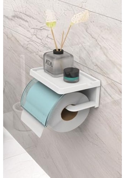 Home Yapışkanlı Kapaklı Tuvalet Kağıdı Askısı Banyo Tuvalet Kağıtlığı Aparatı Peçetelik Organizer Plastik, Mavi Siyah