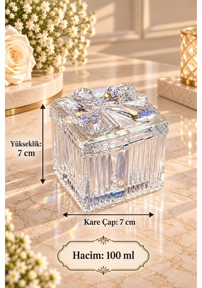 Fiyonk Kapaklı Kare Cam Sunumluk 100 Ml Çok Renkli