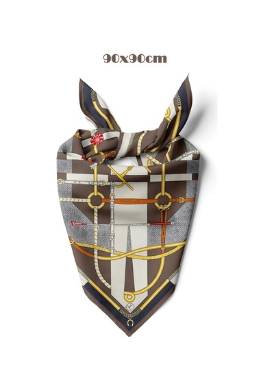 Royal Harness Desen 90x90cm Eşarp/fular Kahverengi