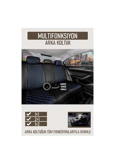 Fiat Egea Stw Lüks Deri Ve Kumaş Detaylı Premium 5li Oto Koltuk Kılıfı Siyah Mavi 1.sınıf