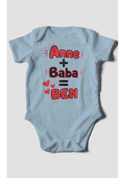 Morivokids Anne Ve Babaya Özel Kısa Kollu Bebek Body %100 Pamuk Bebe Mavisi
