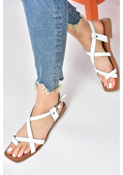 Fox Shoes Beyaz Hakiki Deri Kadın Sandalet (534626724)