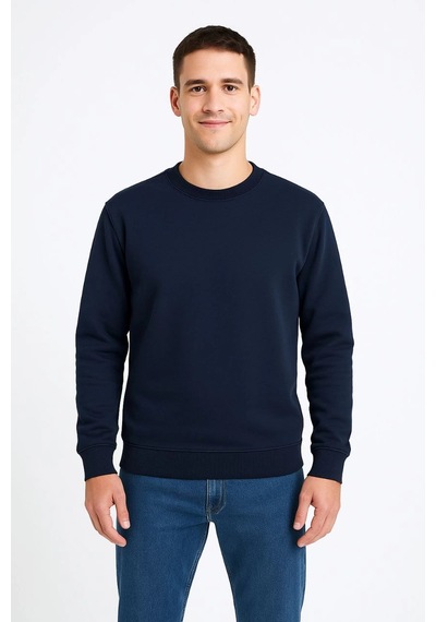 Barlashive Erkek 3 İplik Pamuklu Düz Bisiklet Yaka Sweatshirt - Lacivert Çok Renkli