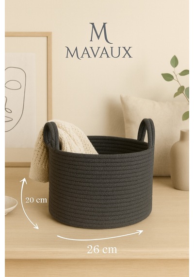 Mavaux Doğal El Dokuma Hasır Jüt Sepet 20x26 Cm Dekoratif, Çok Amaçlı, Şık Ve Dayanıklı Saklama Sepeti Antrasit