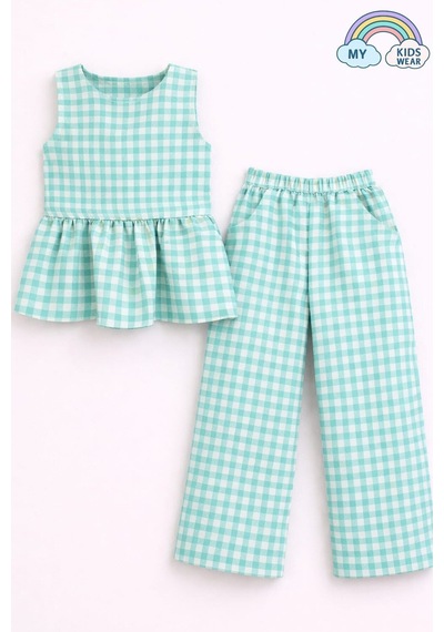 My Kids Wear Kız Çocuk Pötikareli Peplum Bluz Ve Pantolon Takımı 12692 Mint