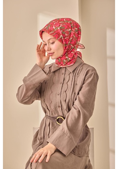 Silk Home Soft Eşarp 73091-29 Fuşya, Kızıl Kahve, Yeşil, Beyaz