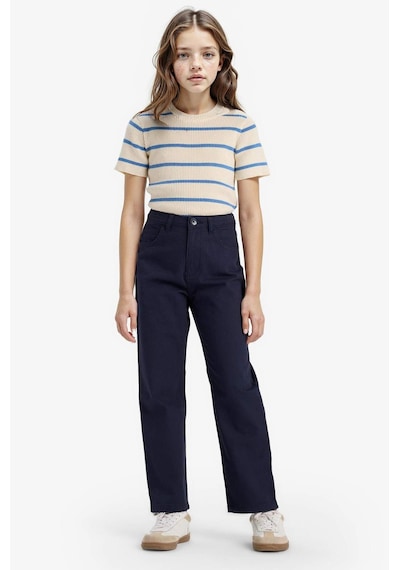 Defacto Kız Çocuk Straight Fit Geniş Bol Paça Cepli Pamuklu Okul Pantolonu C9471a825aunv253 Lacivert