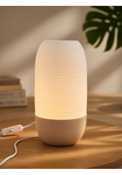 Modern Ribbed Dokulu Gece Lambası - Yumuşak Işık Led Abajur Yatak Başı Dekoratif Lamba Bej-beyaz