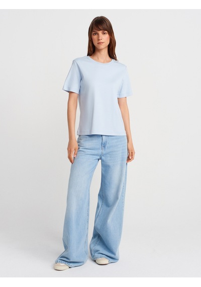 Dilvin 31763 Bisiklet Yaka T-shirt-açık Mavi Açık Mavi