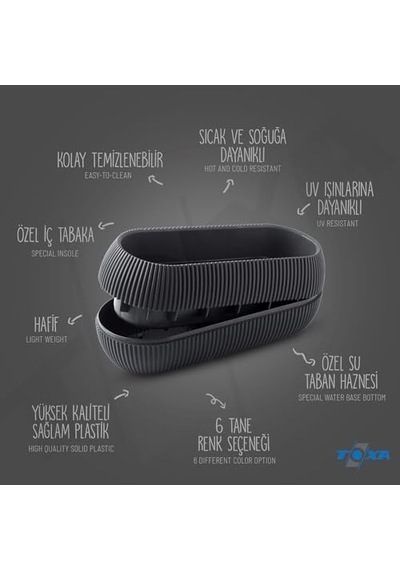 Mercan Saksı Set Dekoratif Drenajlı Çizgili Mat 6 Parça, Bej