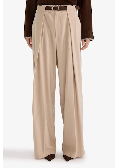 Defacto Wide Leg Çift Cepli Yüksek Bel Düz Paça Pantolon G6074ax25aubg287 Bej-bg287