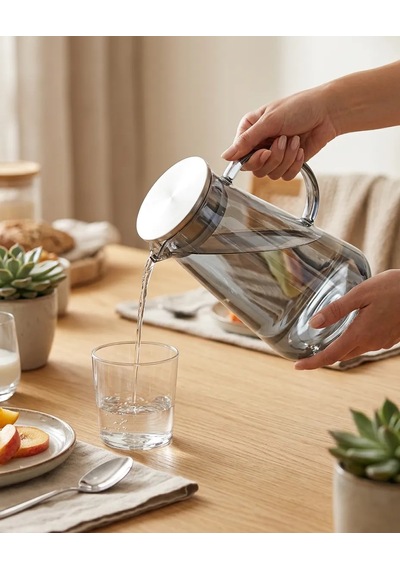 Borosilikat Cam Füme Demlikli Sürahi 1.9 L Bitki Çayı, Detoks Ve Soğuk İçecekler