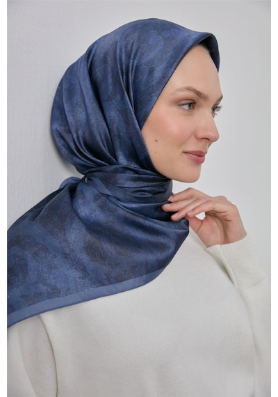 Silk Home Polyester Karışımlı Shiny Eşarp İndigo Etnik Desenli Parlak Dokulu 90x90 Çok Renkli