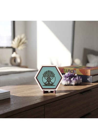 Huzur Ve Dengeyi Temsil Eden Meditasyon Ve Hayat Ağacı Masaüstü Süsü Ev Ve Ofis Dekorasyonu İçin Özel 10x10 Cm, Turkuaz