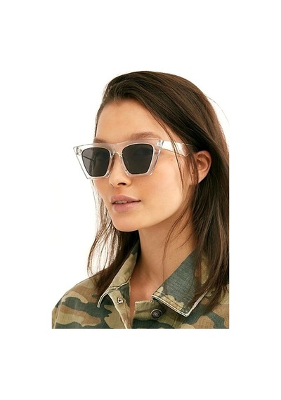 Mobgift Cat Eye Dörtgen Güneş Gözlüğü Şeffaf - Siyah