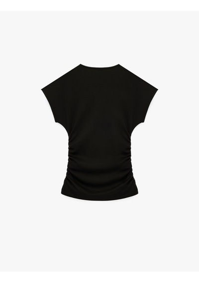 Koton Slim Fit Kısa Kollu Bisiklet Yaka Büzgülü Tişört Siyah 6sal10637ık