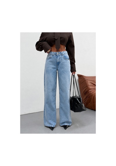 Kene Jeans Buz Kar Ön İşlemli Tam Kalıp Bol Paça Denim/kot Pantolon Jeans Buz Kar