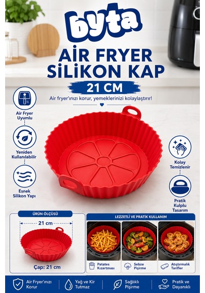 Airfryer Silikon Kalıp 21 Cm Yemek Kabı Kırmızı