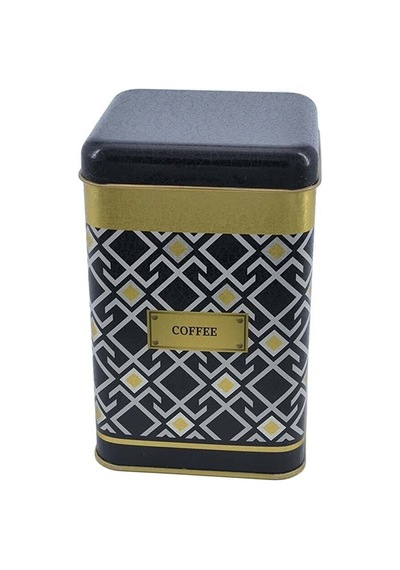 Turkish Black Coffee Desenli Kare Metal Saklama Kabı 10.5 x 10.5 x 16 CM 1.7 L