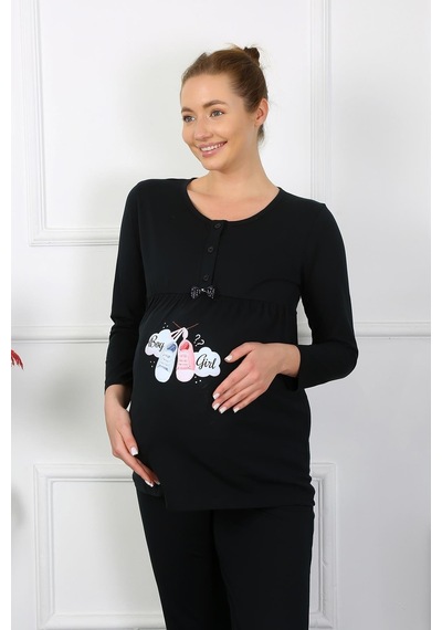 Akbeniz Kadın Uzun Kol Hamile Lohusa Pijama Takımı Siyah 45501-siyah