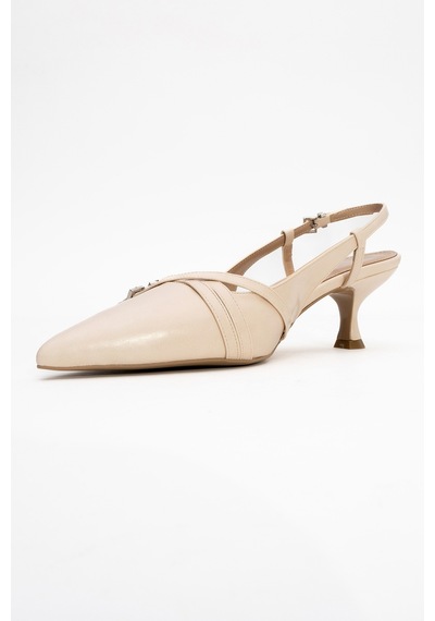 Luvishoes Luvi Shoes Woss Bej Cilt Kemer Detaylı Kadın Topuklu Ayakkabı BEJ CILT Bej