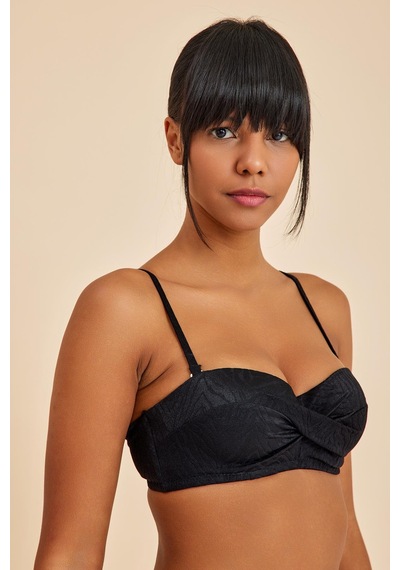 Amarelle Bali Siyah Balenli Dolgulu Straplez Push-up Bikini Takım Siyah