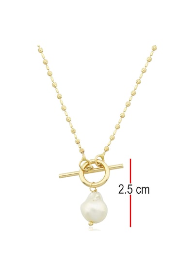 Barok İnci Modern T-toka Altın Kolye-14 Ayar Sarı