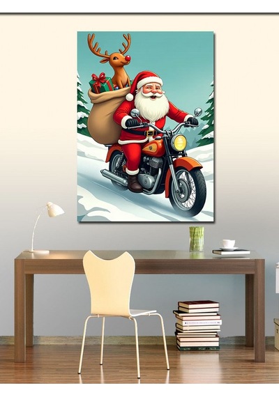 Kanvas Tablo Motorsikletli Noel Baba 50cmx70cm