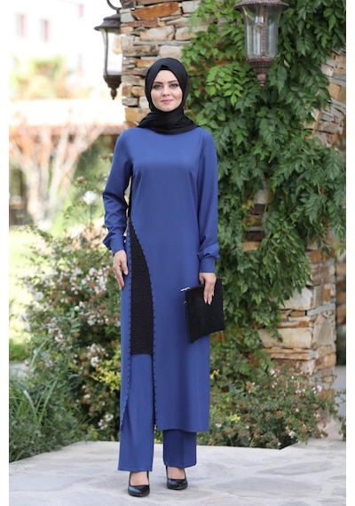 İbrahim Burak Etiler Collection Yırtmaç Detaylı Takım Mdc 1133 İndigo