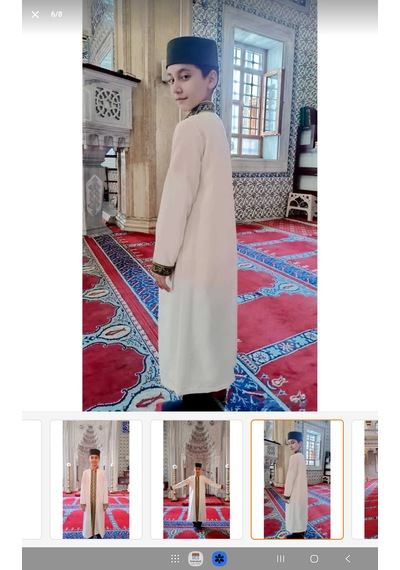 Erkek Çocuk Ve Yetişkin İmam Namaz Cübbesi Ekru - Lacivert