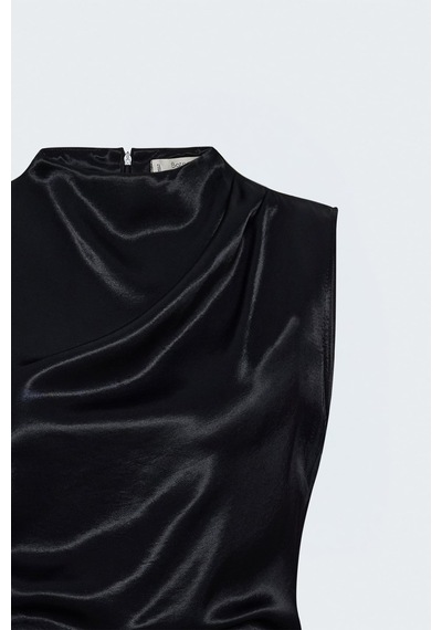 Sateen Kolsuz Saten Elbise - Siyah-137972