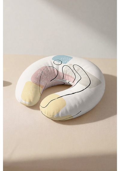 Soyut Geometrik Ergonomik Boyun Yastığı - Modern Pastel Renkli Yumuşak Seyahat Yastığı Açık Gün Doğumu Kiremit Kırmızısı