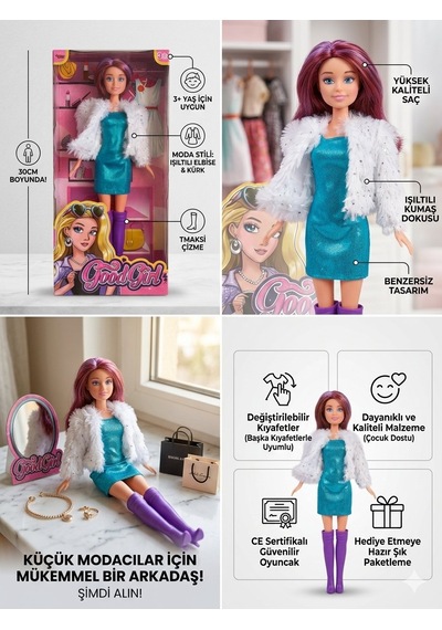 Çeketli Parlak Elbiseli Bebek 30 Cm Model Oyuncak Bebek Model Bebek