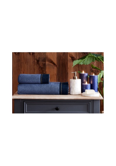 Oregon Maskülen Nakışlı Denim 2'li Havlu Set - Lacivert
