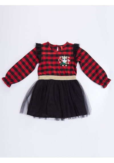 Denokids Mshb&g Unicorn Ekose Tüllü Yılbaşı Kız Kırmızı Elbise Kırmızı
