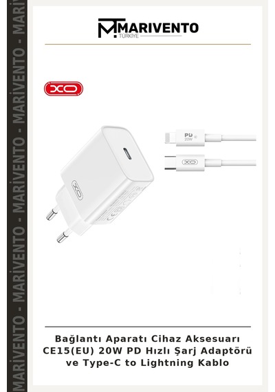 Bağlantı Aparatı Cihaz Aksesuarı Ce15 Eu 20w Pd Hızlı Şarj Adaptörü Ve Type-c To Lightning Kablo
