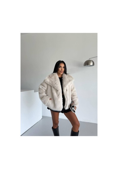 Asur Boutique Asur Butik Kadın Çıt Çıtlı Kalın Suni Kürk Bej