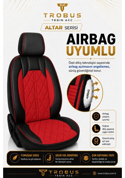 Dacia Jogger 2022+ Uyumlu Altar Serisi Tay Tüyü Oto Koltuk Kılıfı Kırmızı Siyah