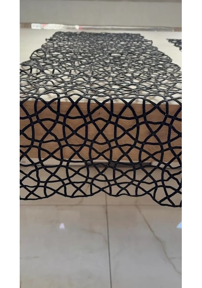 Salon Takımı Angles Çeyizlik Siyah Runner Set 5 Parça İşlemeli Ranır Masa Sehpa Konsol Örtüsü