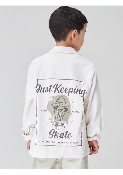 Jack Lions Erkek Çocuk Denim Baskılı Gömlek Ceket-14019 KREM