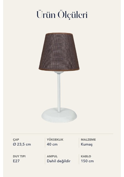 Modern Konik Kumaş Abajur Masa Lambası 23,5 cm Kahverengi
